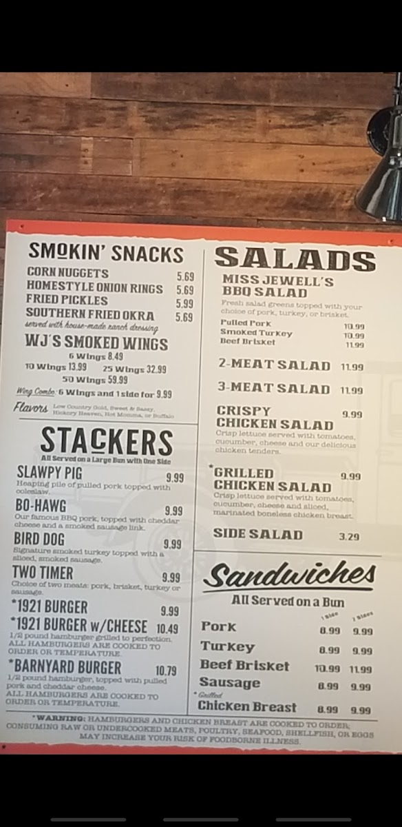 Willie Jewell's Old School Bar-B-Q menu board