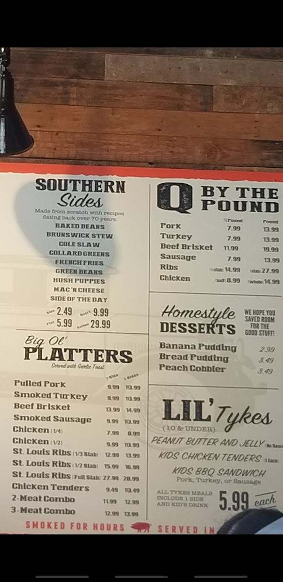 Willie Jewell's Old School Bar-B-Q menu board