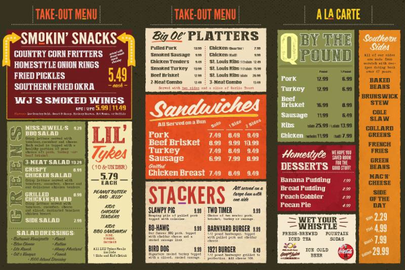 Willie Jewell's Old School Bar-B-Q menu board