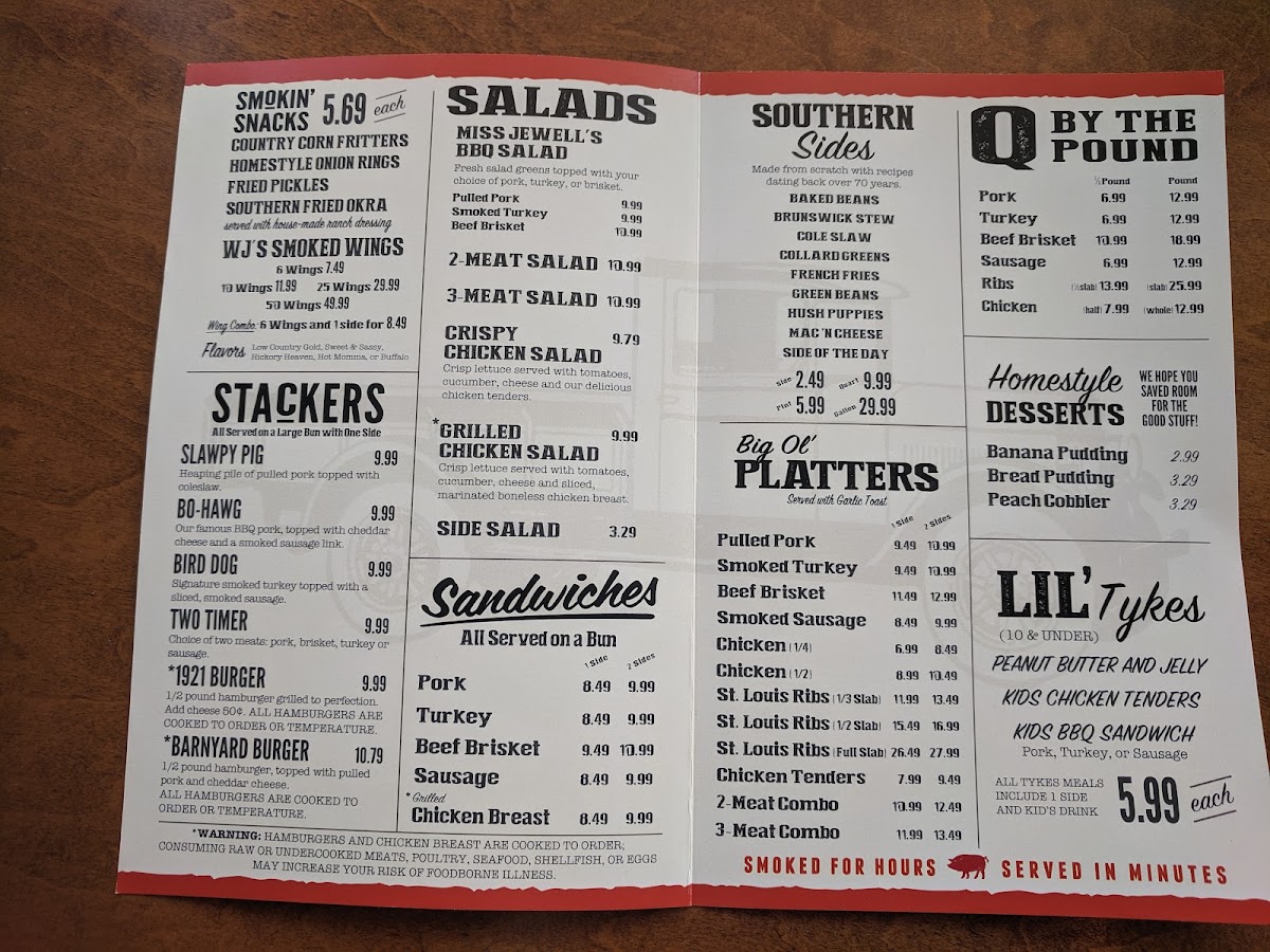 Willie Jewell's Old School Bar-B-Q menu board