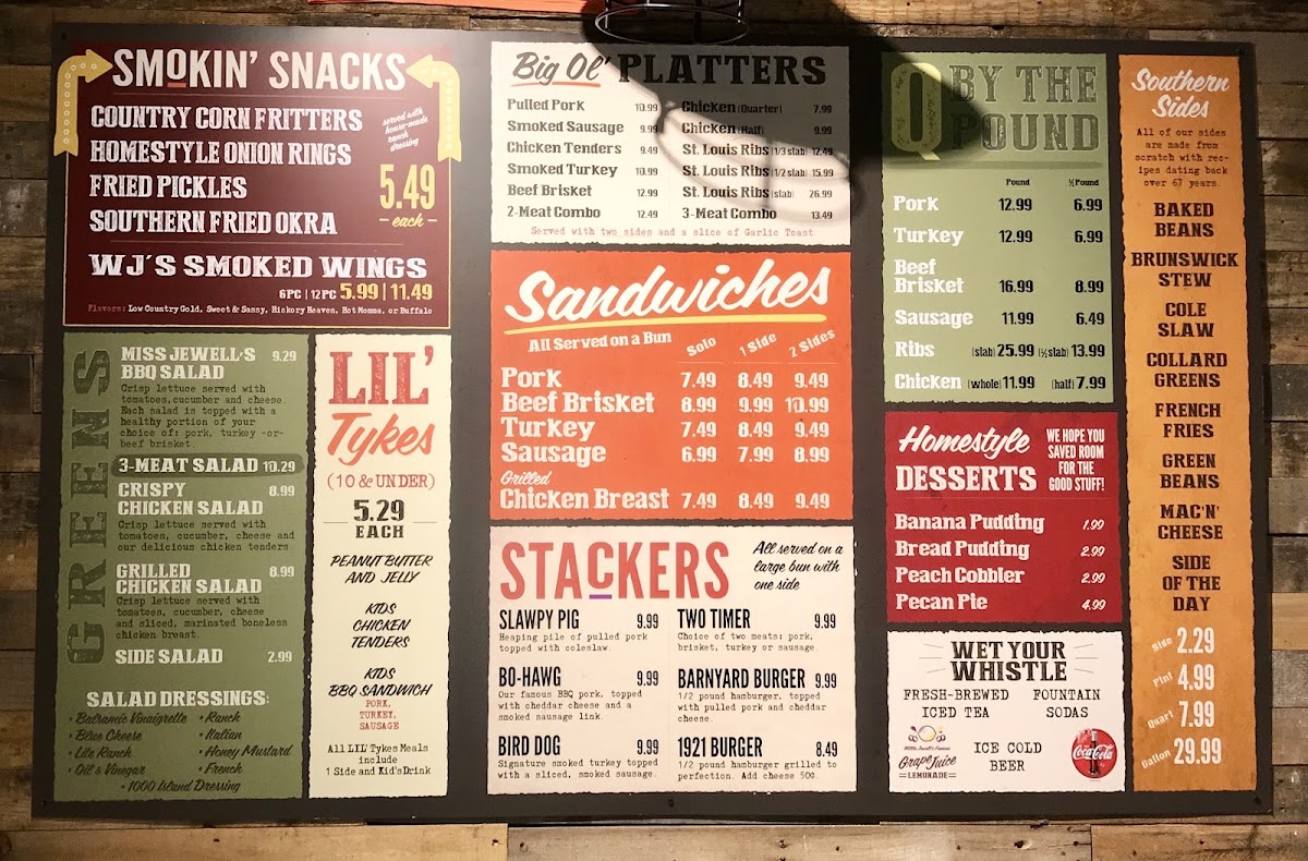 Willie Jewell's Old School Bar-B-Q menu board