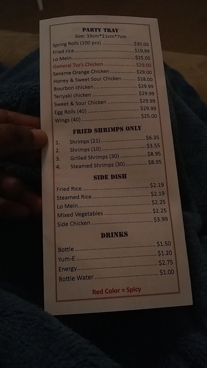 King Wok menu board