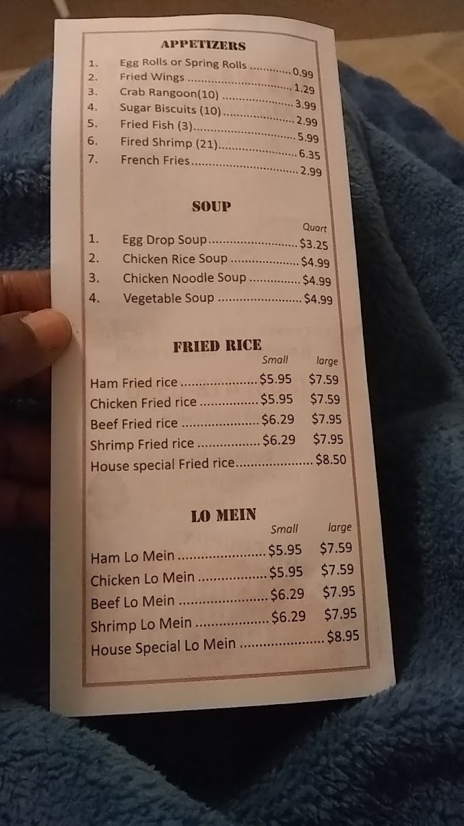 King Wok menu board
