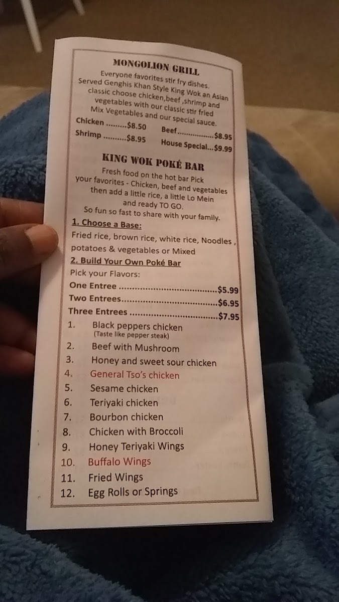 King Wok menu board