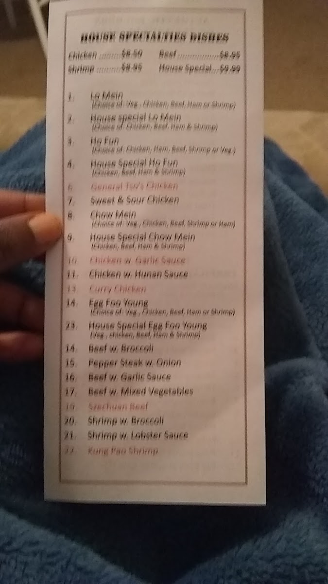 King Wok menu board