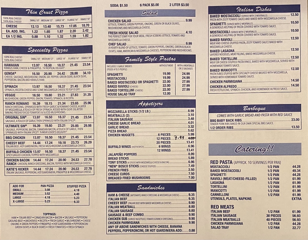 Najera's Pizza menu board