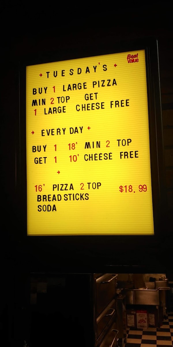 Najera's Pizza menu board