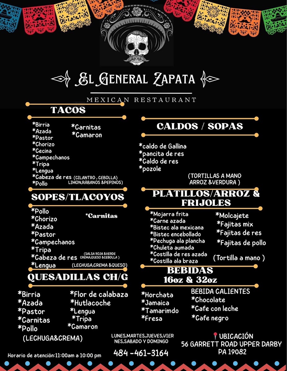 El General Zapata menu board
