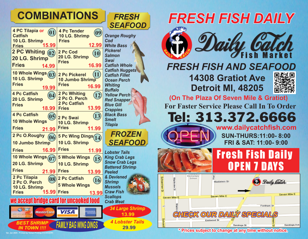 Daily Catch Fish Market menu board