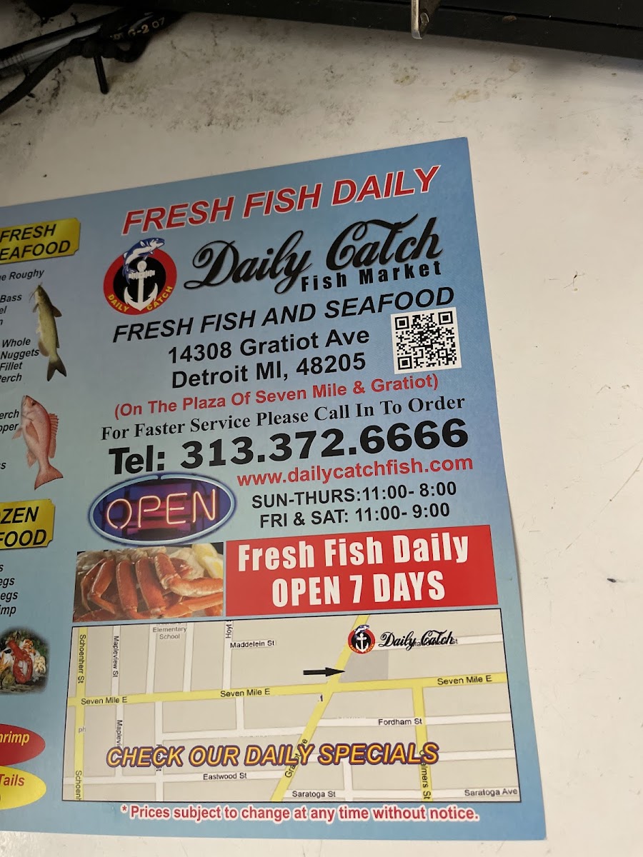 Daily Catch Fish Market menu board