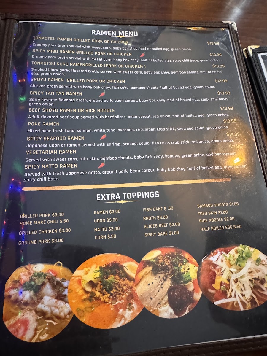 Kingyo Sushi & Ramen House menu board
