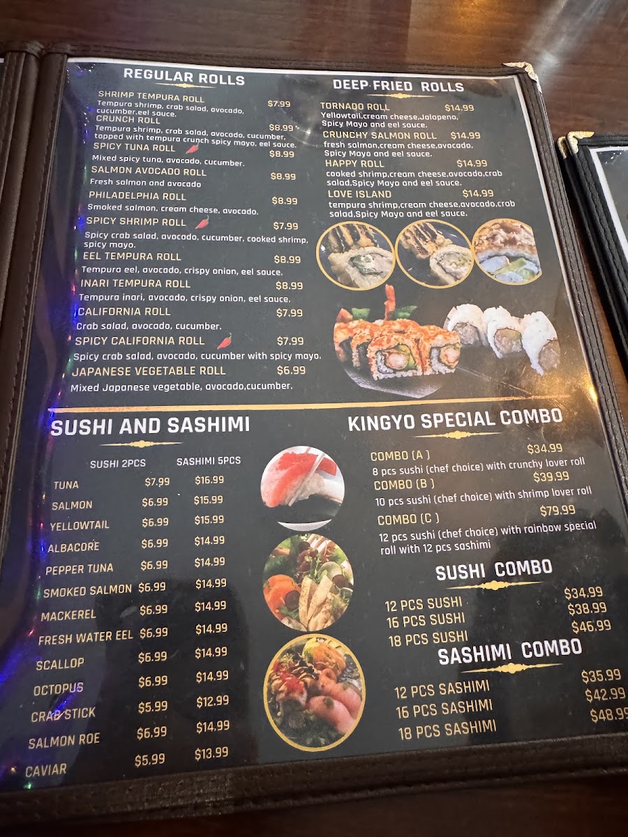 Kingyo Sushi & Ramen House menu board