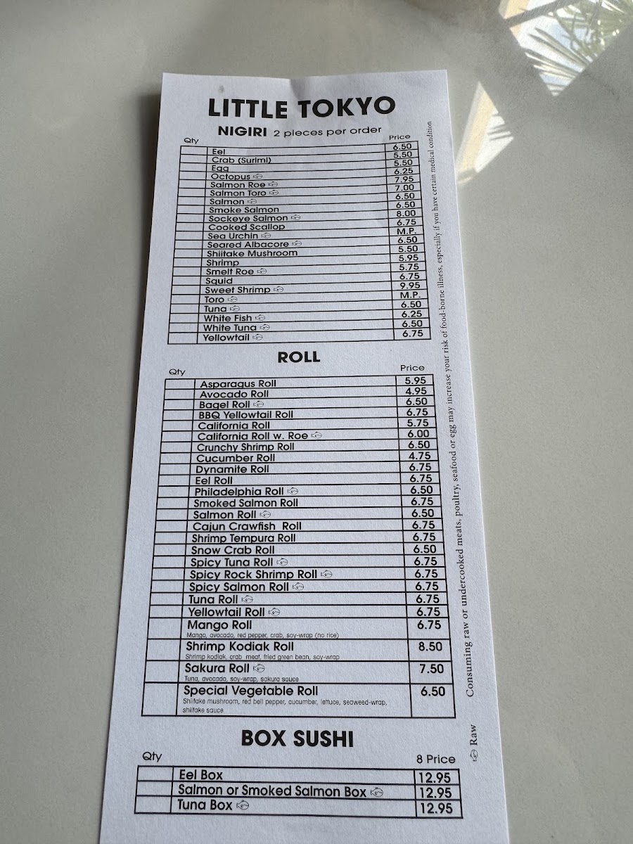 Little Tokyo Madison (omakase) menu board