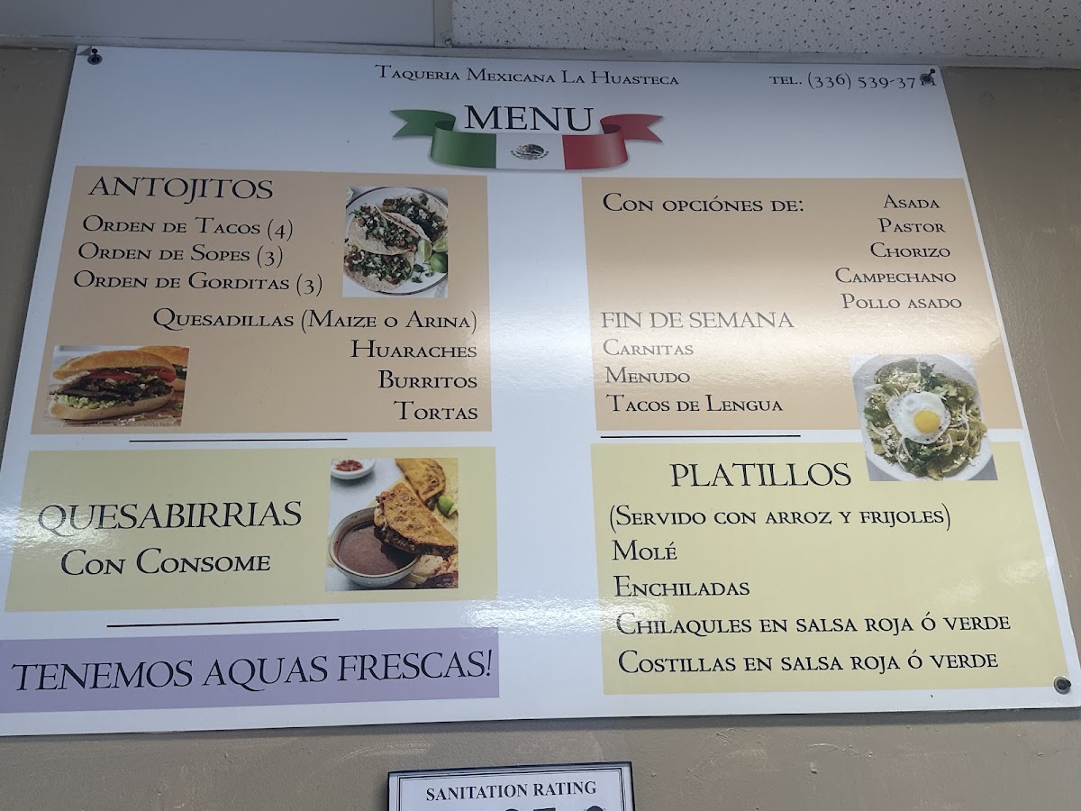 Tienda Mexicana La Huasteca menu board