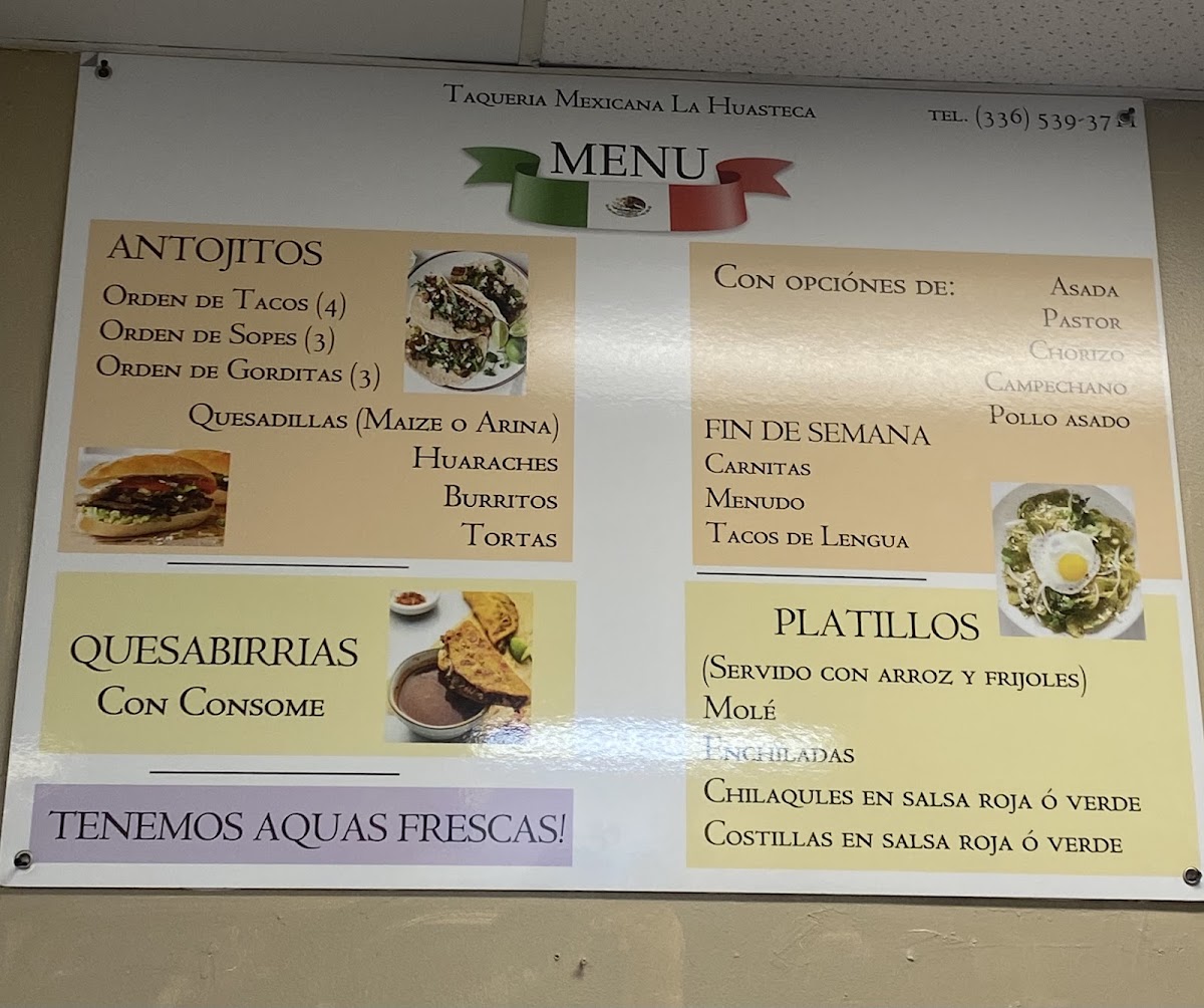 Tienda Mexicana La Huasteca menu board