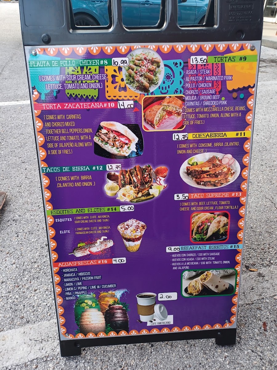 Catrinas Tacos Y Mas menu board