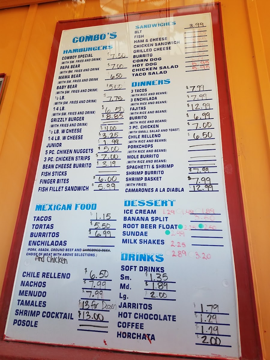 Rosa's Mexican/ American Restaurant menu board
