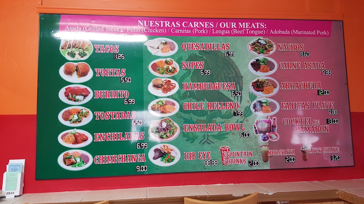 Rosa's Mexican/ American Restaurant menu board