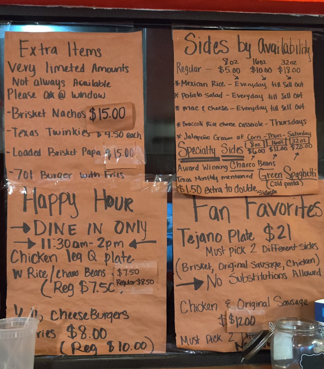 Vargas BBQ menu board