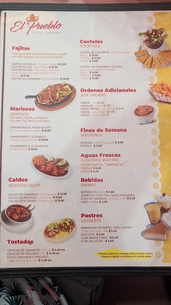 El Pueblo Restaurant menu board