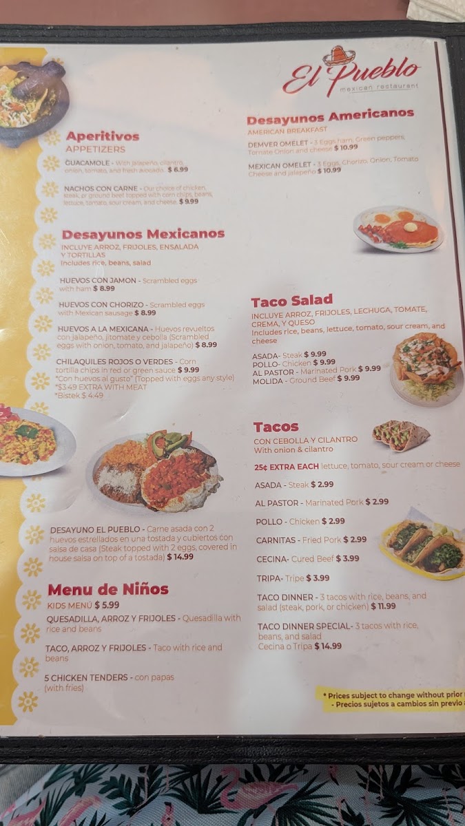 El Pueblo Restaurant menu board