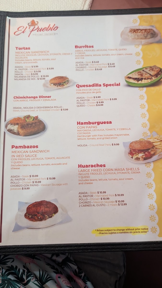 El Pueblo Restaurant menu board