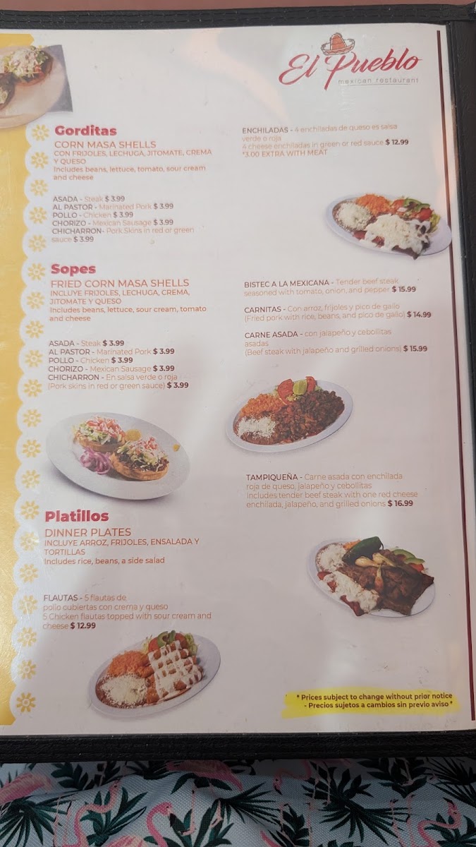 El Pueblo Restaurant menu board