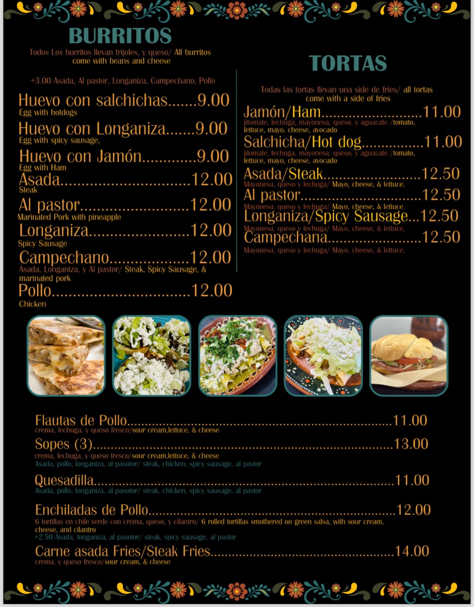 Rostiseria Y Taqueria Alcantara menu board