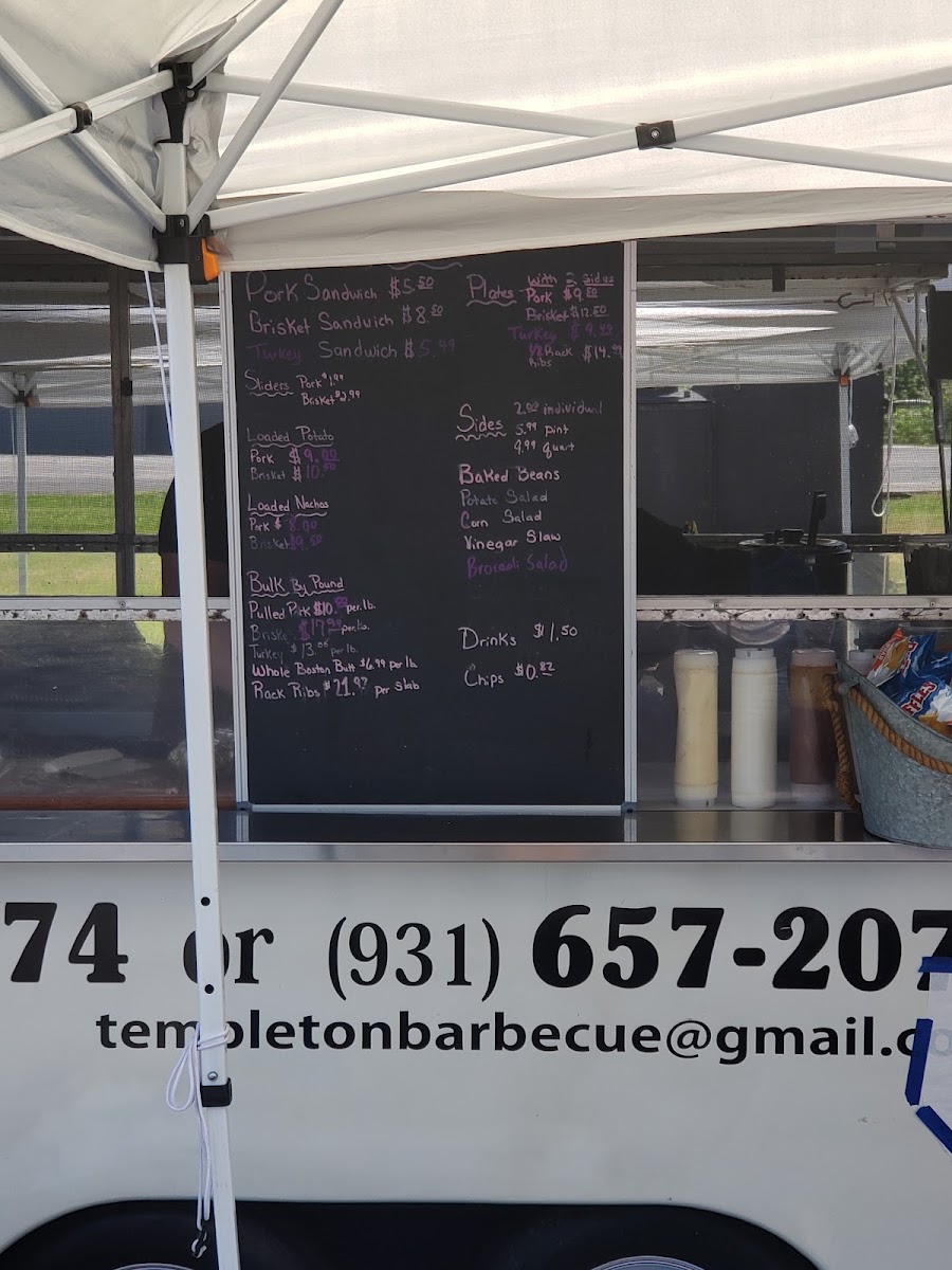 Templeton Barbecue menu board
