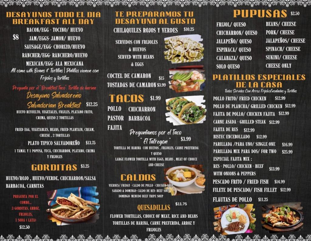 La Flor De María Cocina Latina menu board