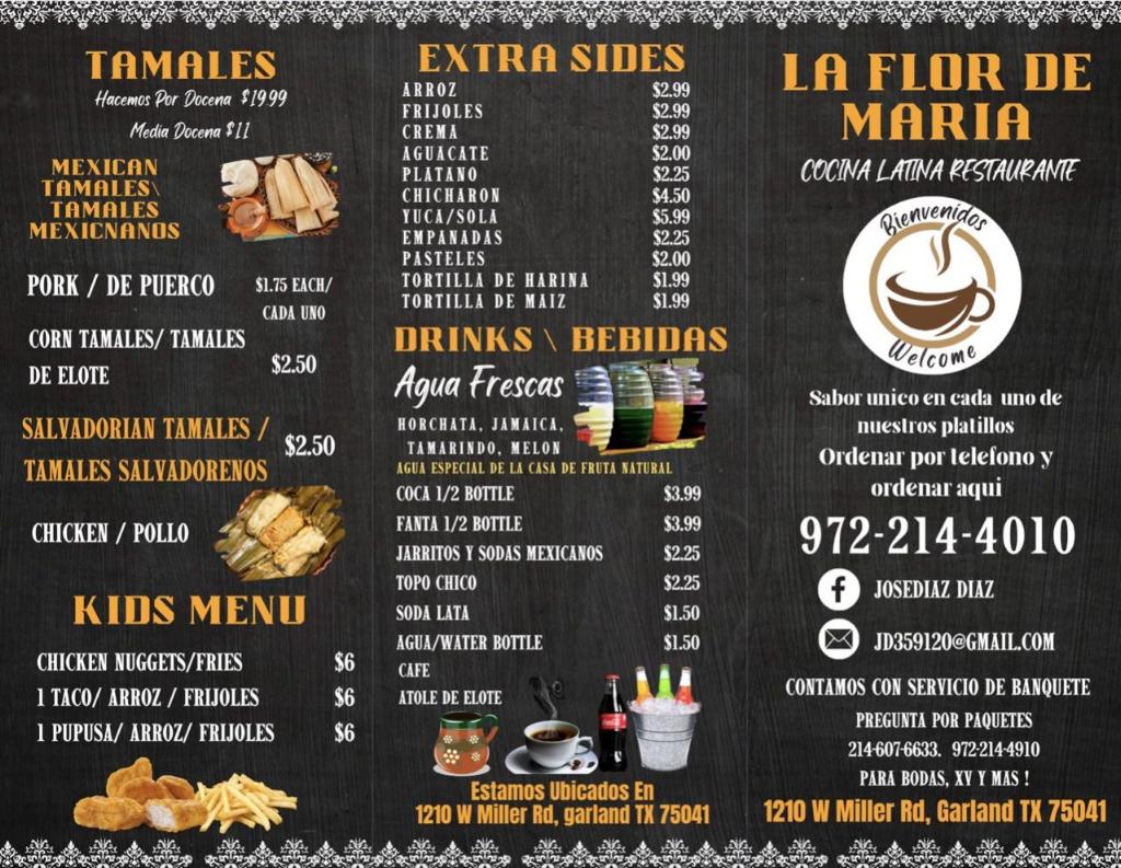 La Flor De María Cocina Latina menu board