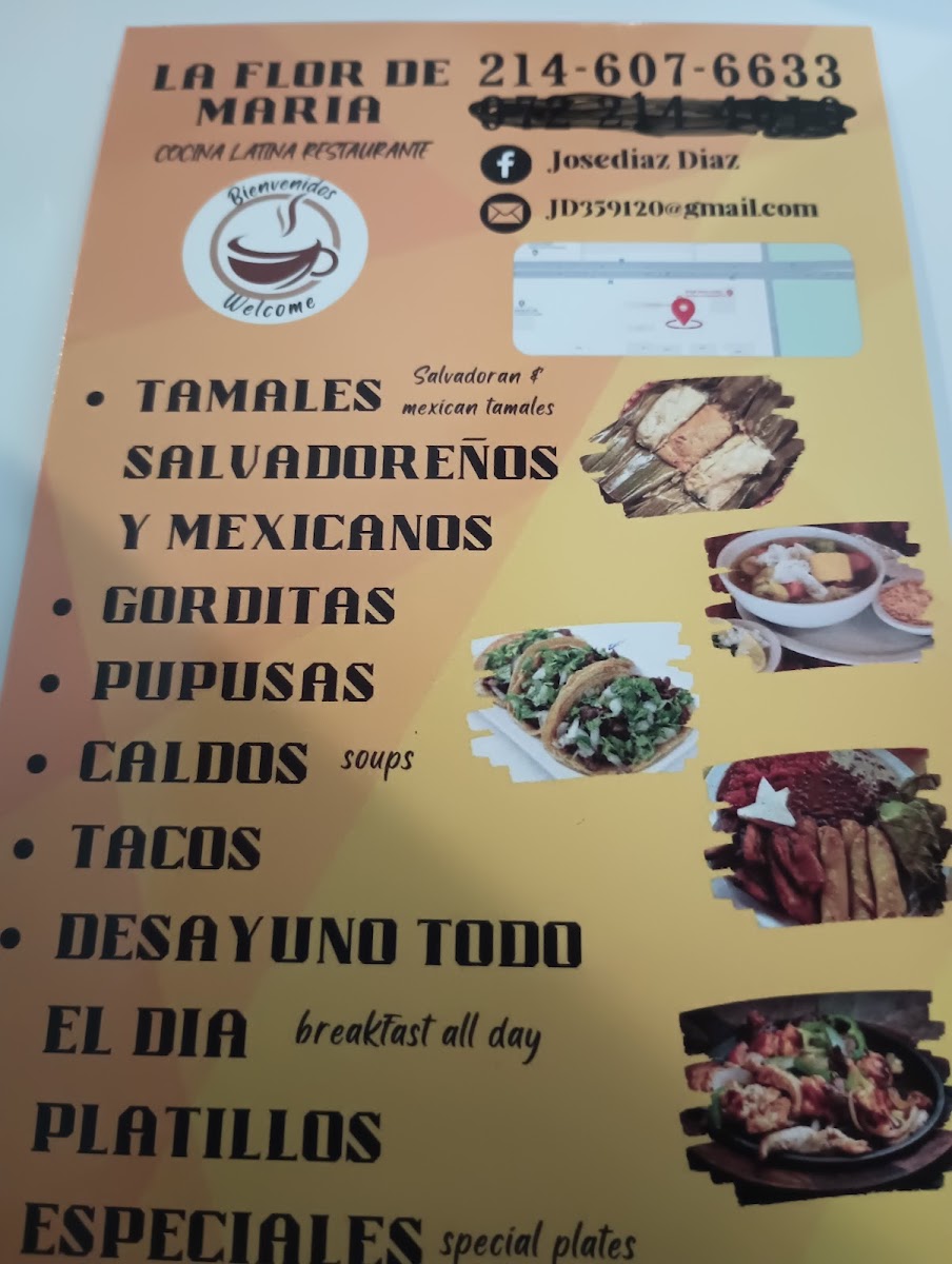 La Flor De María Cocina Latina menu board