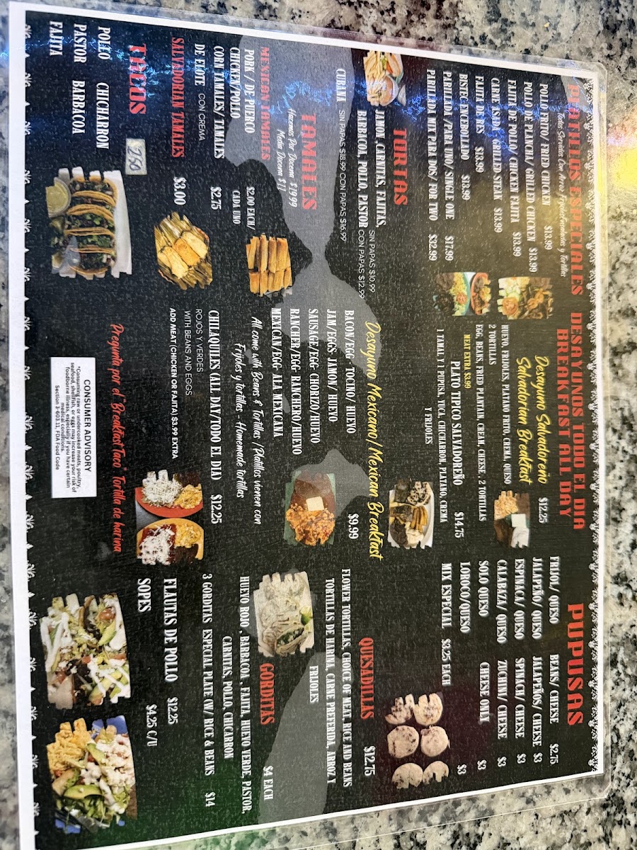 La Flor De María Cocina Latina menu board