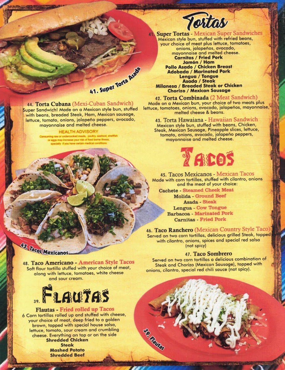 Michoacan Mexican Restaurant menu board