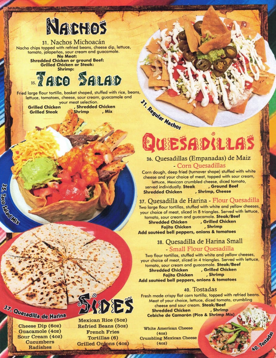 Michoacan Mexican Restaurant menu board