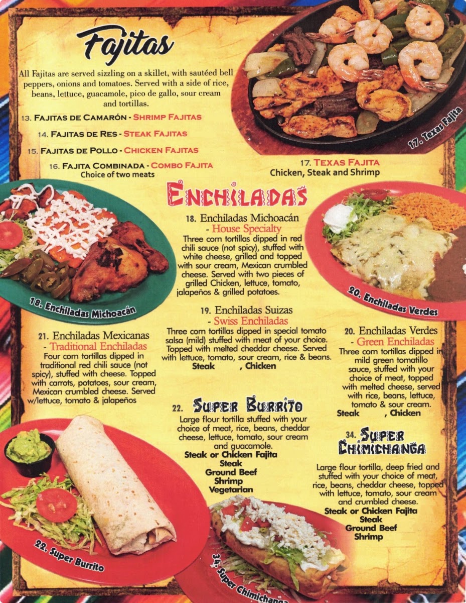 Michoacan Mexican Restaurant menu board