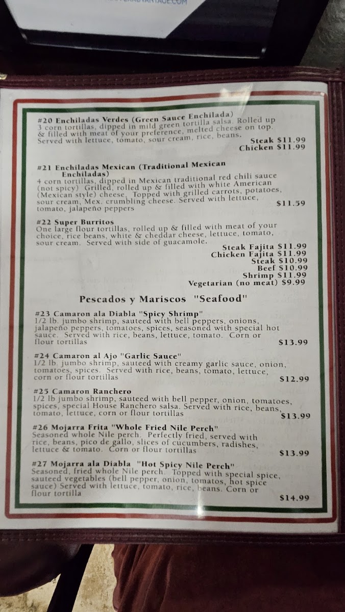 Michoacan Mexican Restaurant menu board
