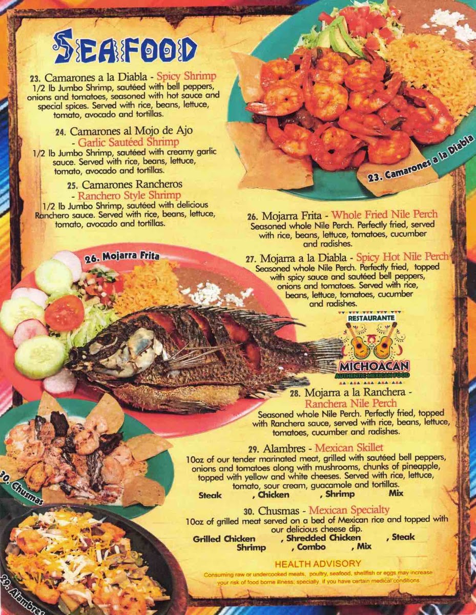 Michoacan Mexican Restaurant menu board