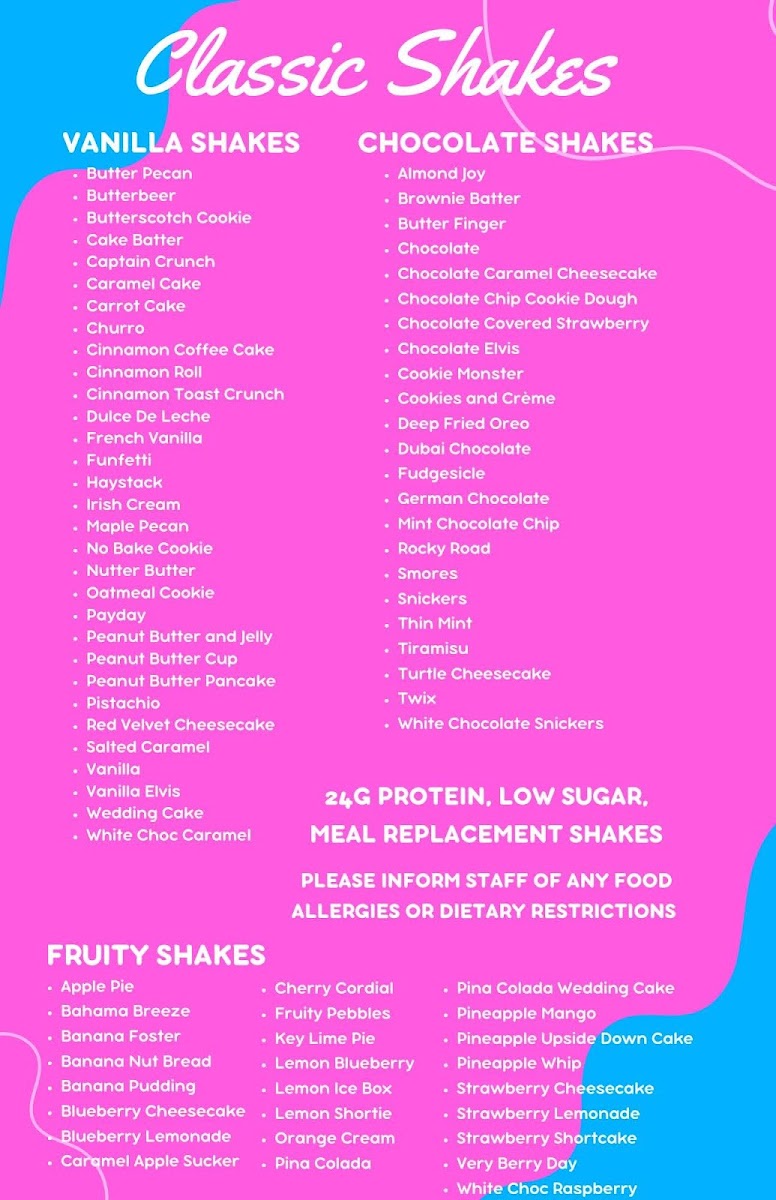 Yert Nutrition menu board