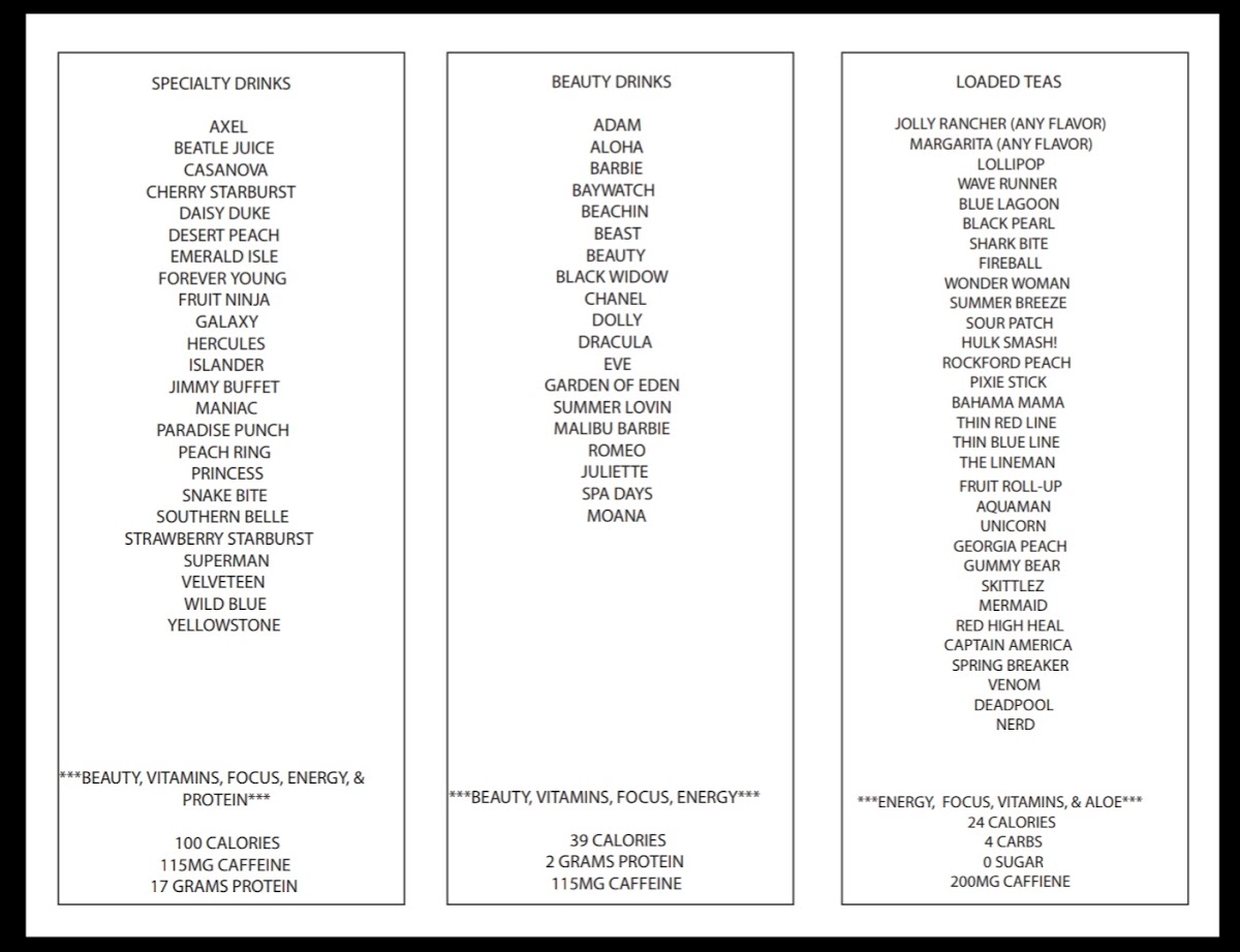 Yert Nutrition menu board