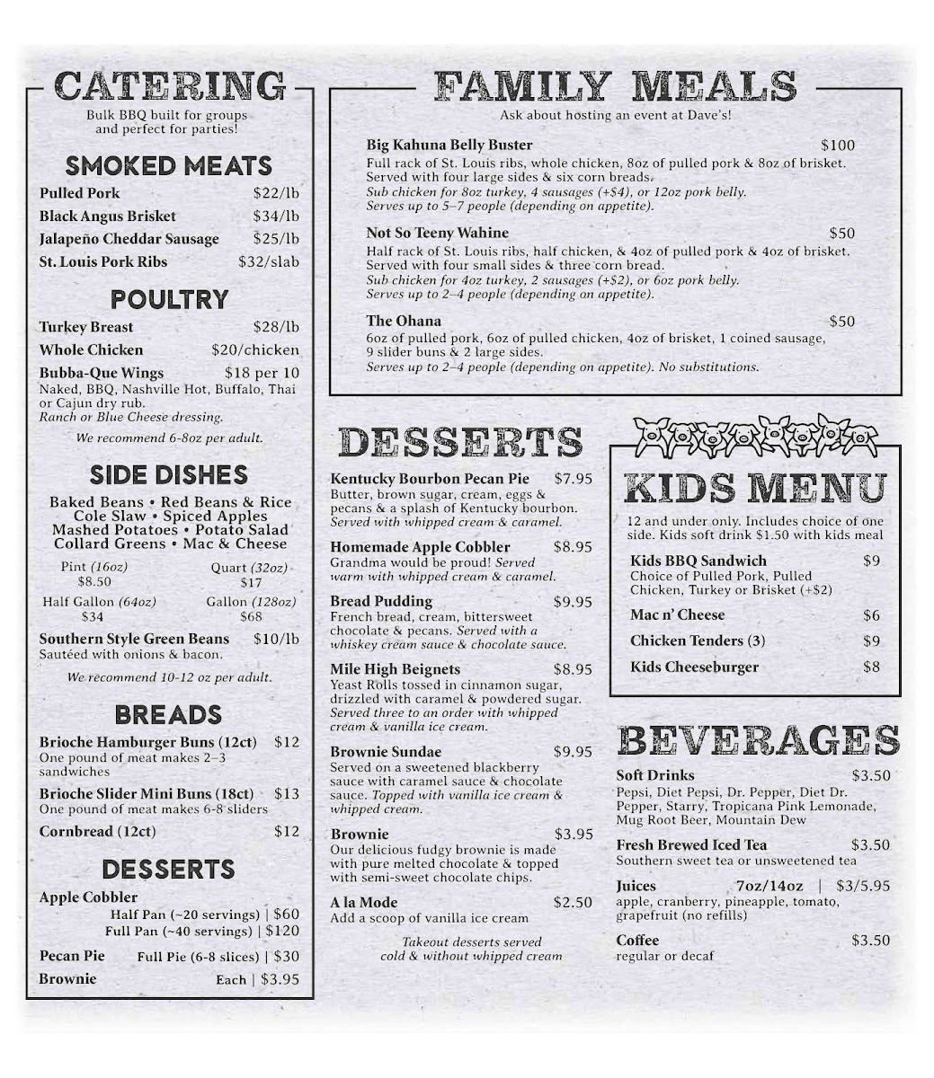 Smokin' Dave's BBQ - GREELEY menu board
