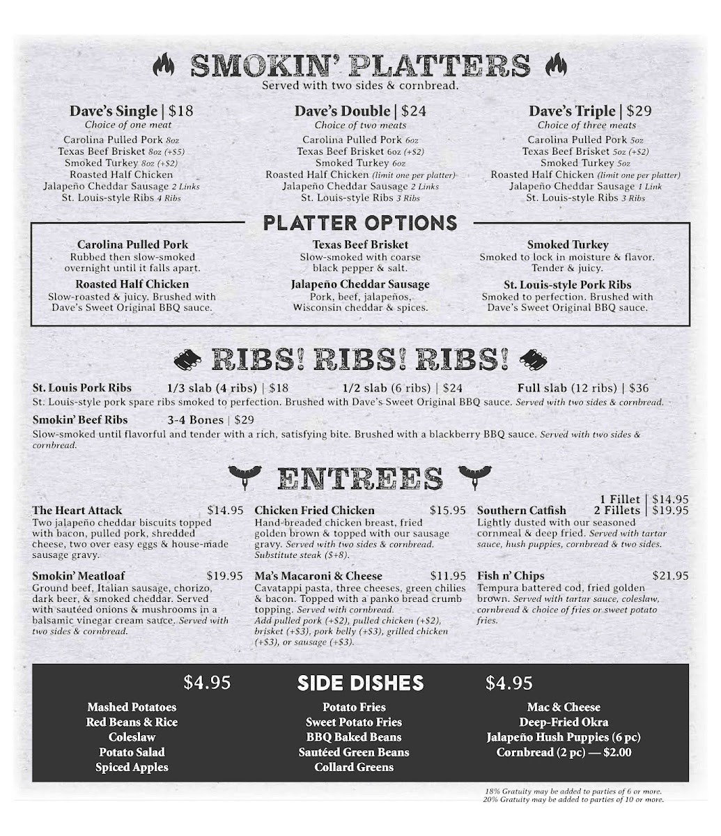 Smokin' Dave's BBQ - GREELEY menu board