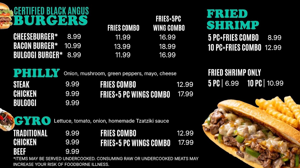Wings N Grill (Lawrenceville) menu board