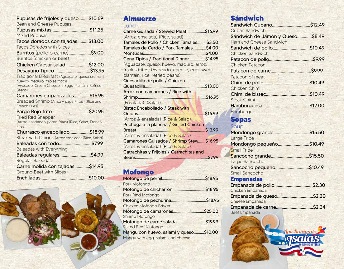 Restaurant LAS DELICIAS DE ISAIAS menu board