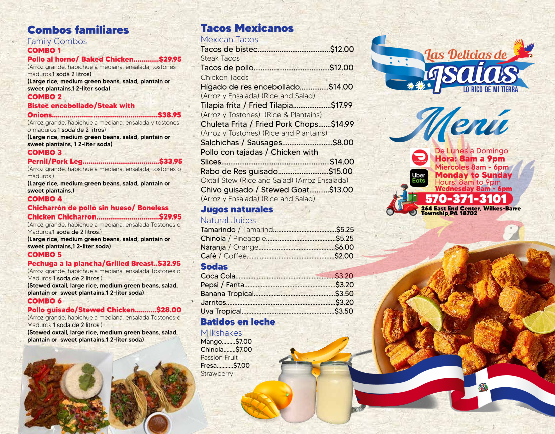 Restaurant LAS DELICIAS DE ISAIAS menu board