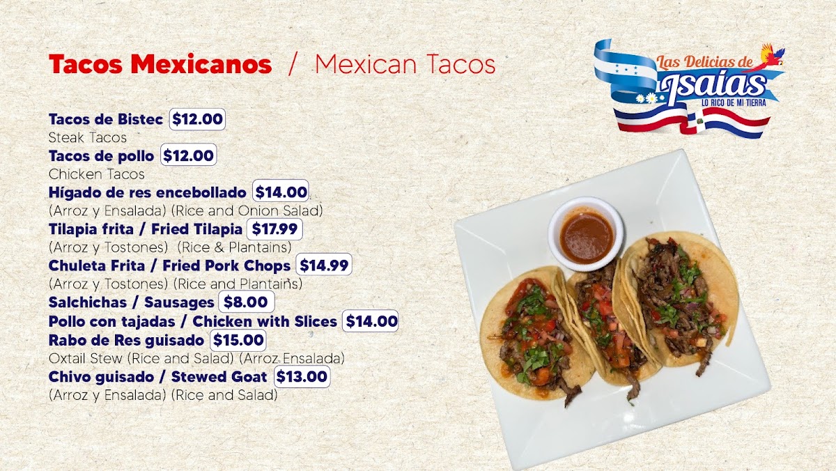 Restaurant LAS DELICIAS DE ISAIAS menu board
