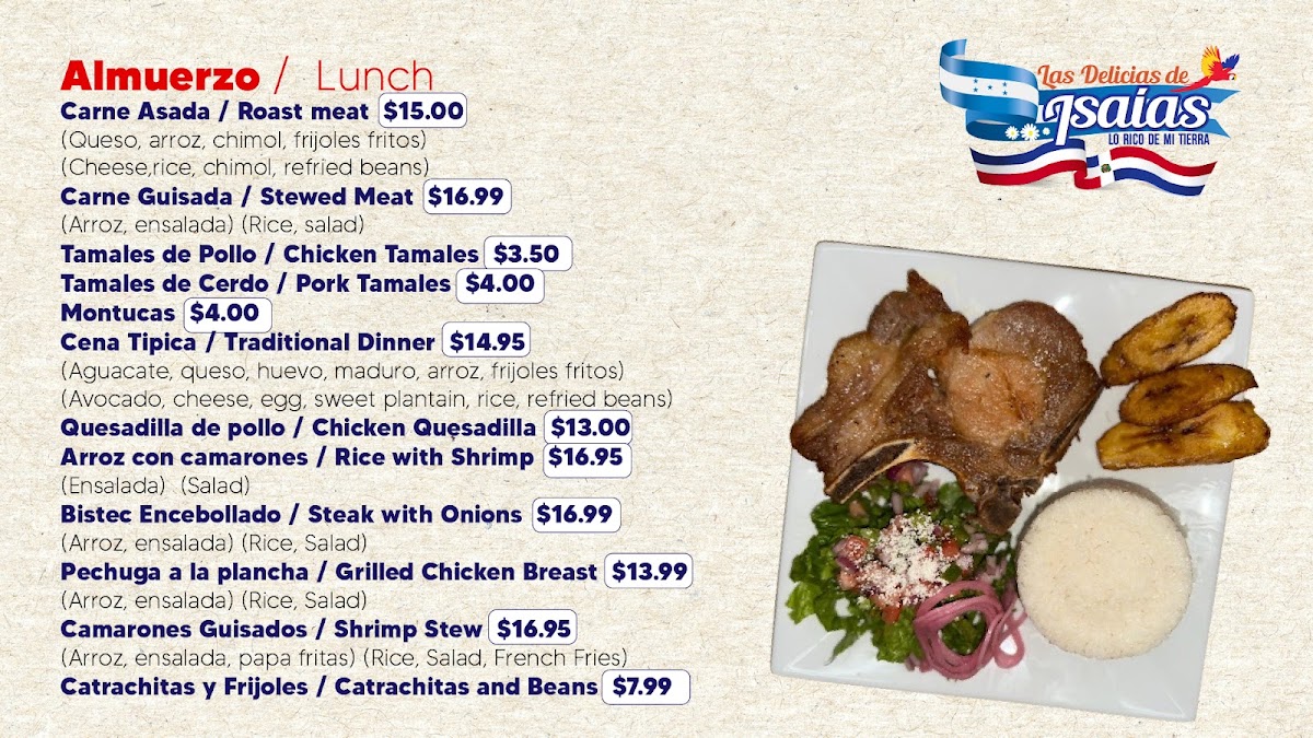Restaurant LAS DELICIAS DE ISAIAS menu board
