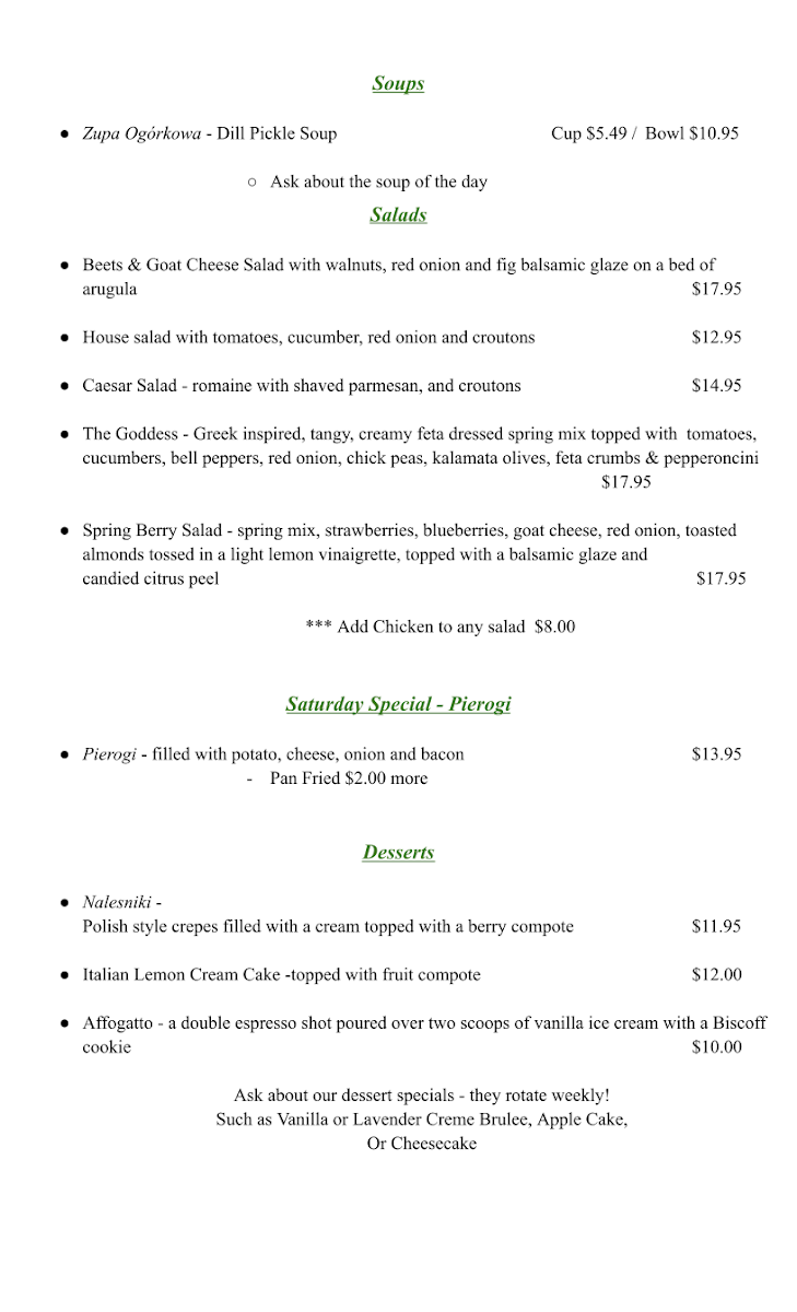 Krystyna's | Polish American Cuisine menu board