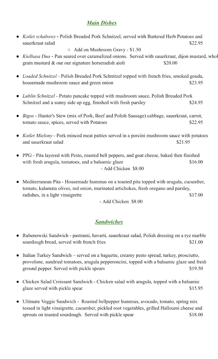 Krystyna's | Polish American Cuisine menu board