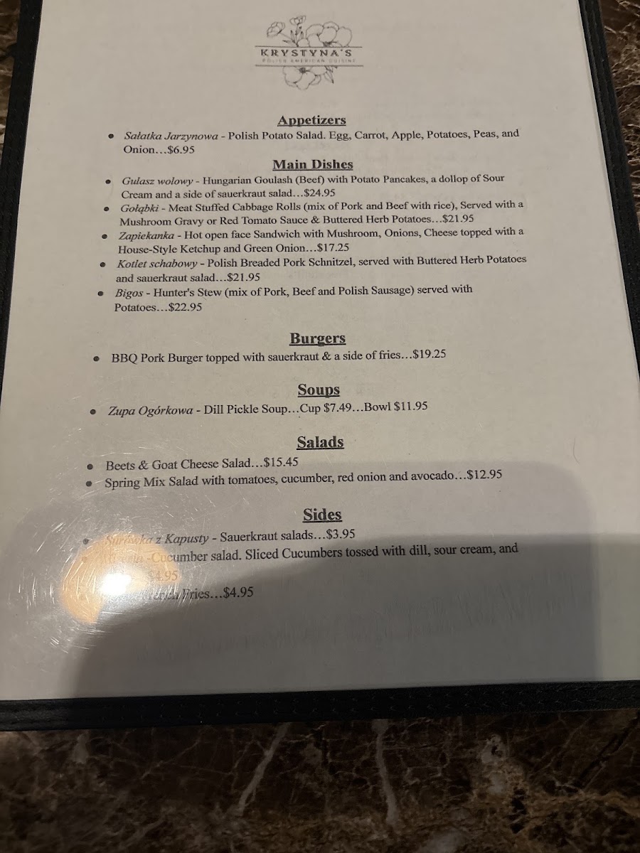 Krystyna's | Polish American Cuisine menu board